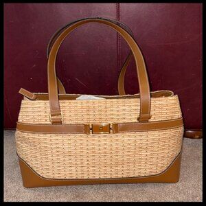 Etienne Aigner Woven Straw & Leather Satchel Bag